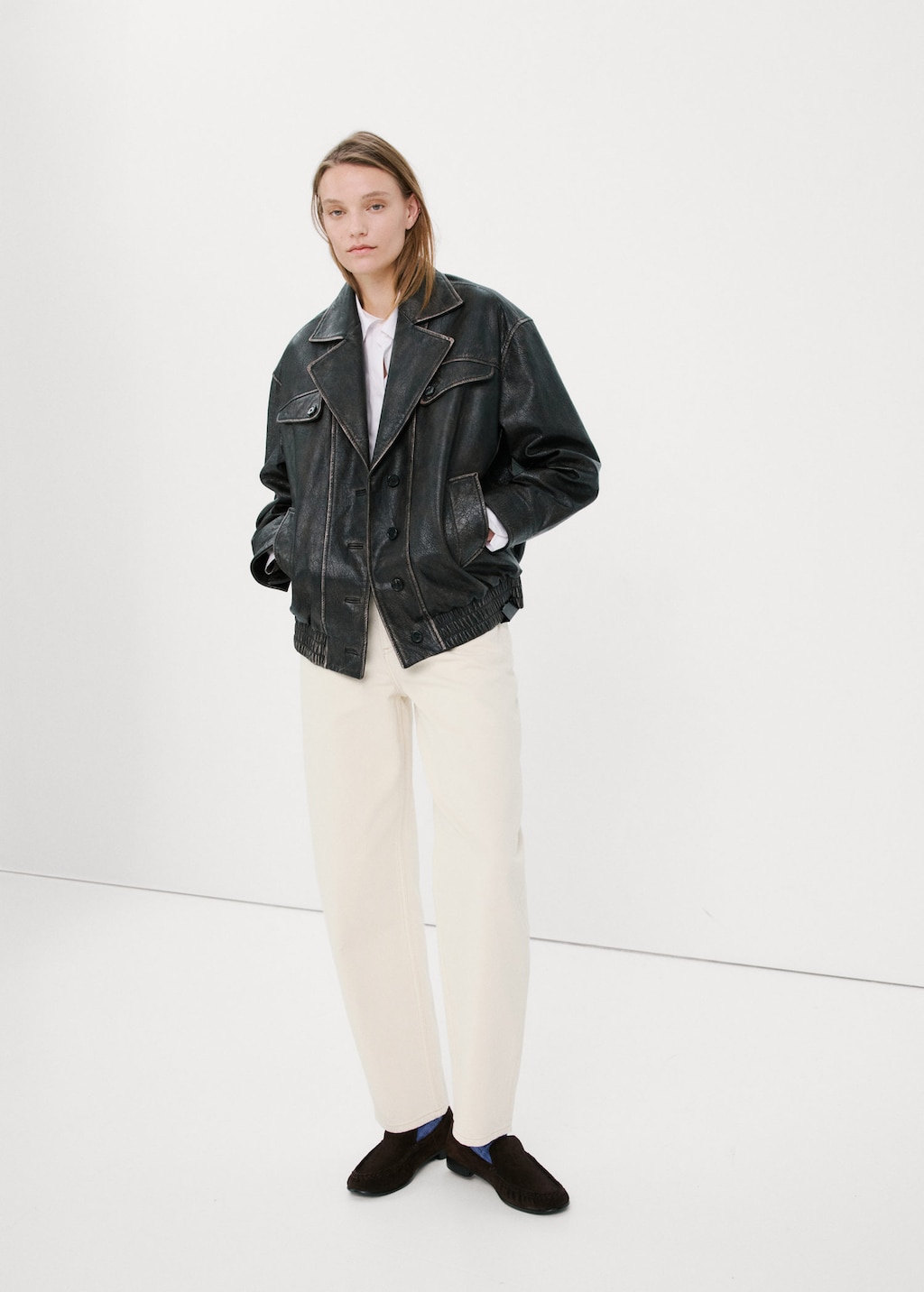Mango High-waisted Barrel Jeans In White