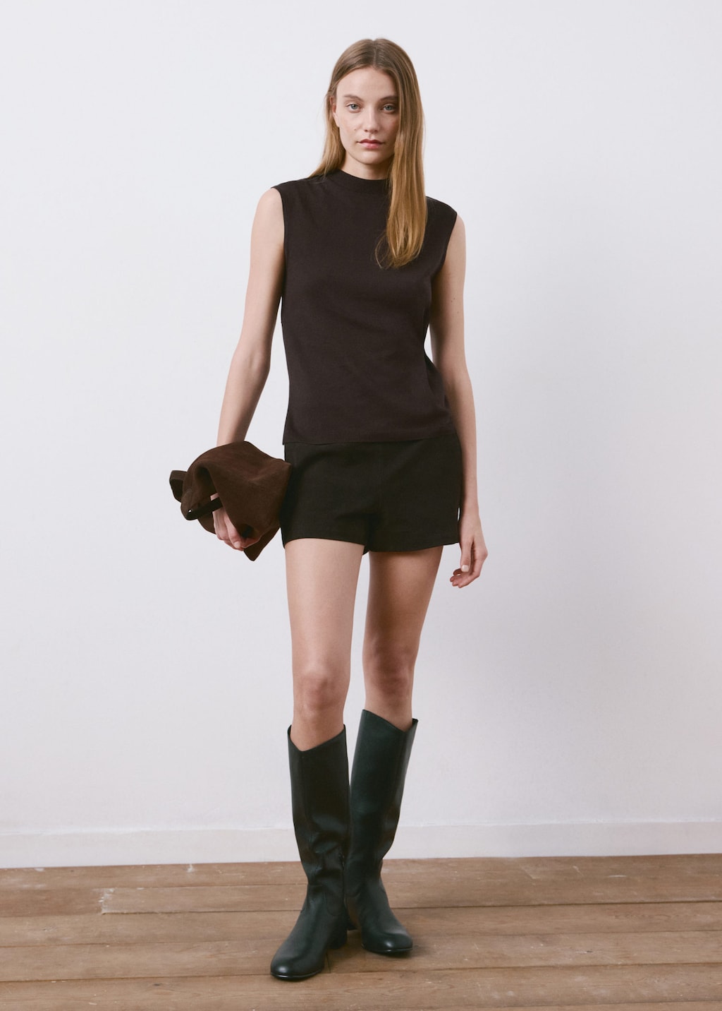 Mango Top Maille Froncé Sur Le Côté Chocolat - Femme - L -  In Brown