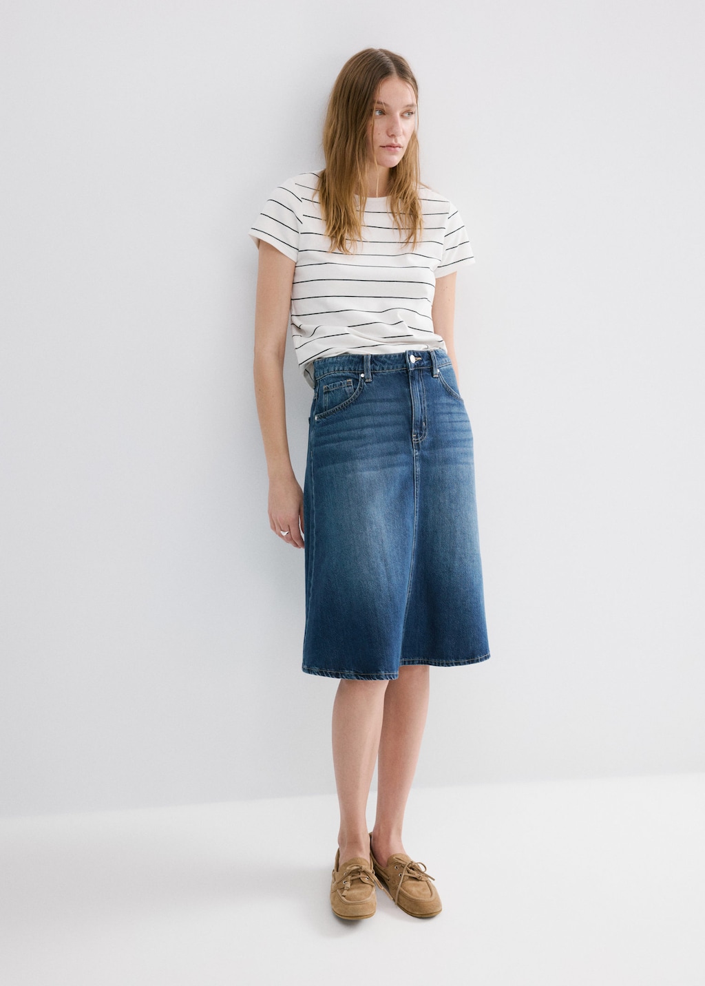 Mango Striped Cotton T-shirt Off White