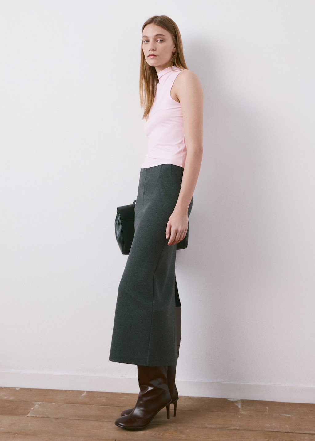 Mango Top Ajusté Col Cheminée Rose Pâle - Femme - L -  In Neutral