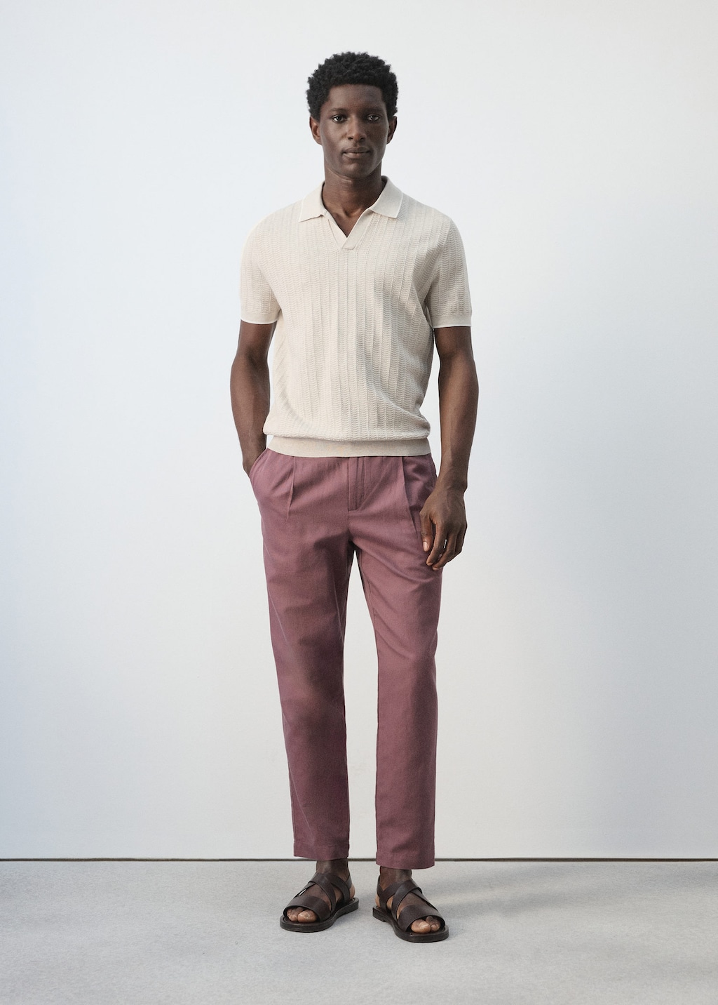 Mango Polo Maille Fine Structuré Sable - Homme - Xxl -  Man In Brown