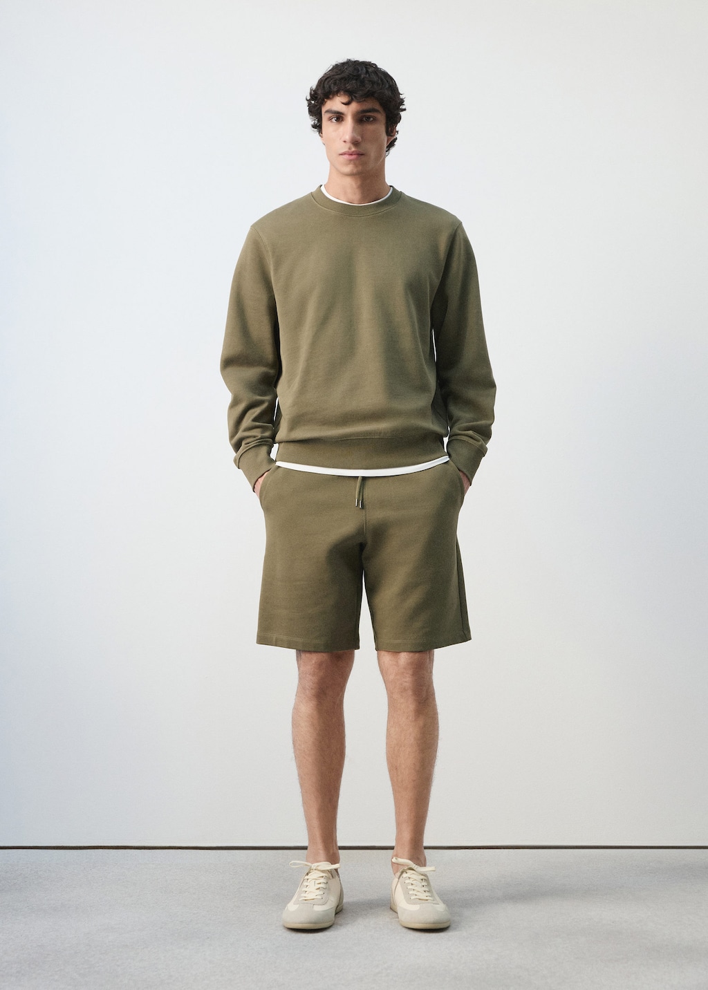 Mango 100% Cotton Jogger Bermuda Shorts Dark Green