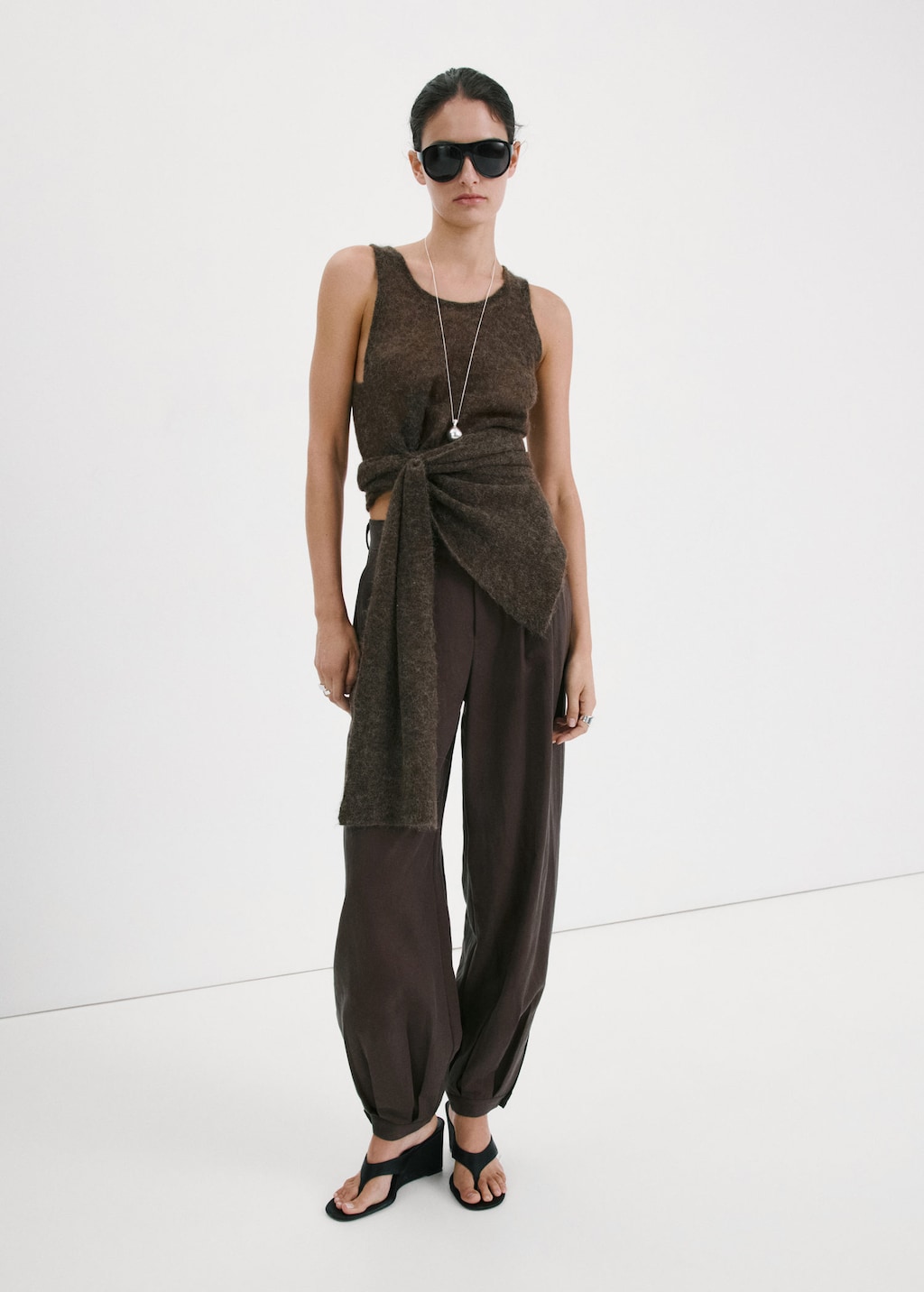 Mango Pantalon Bouffant En Lyocell Chocolat - Femme - 38 -  In Brown