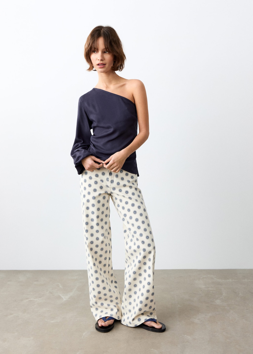 Mango Jean Wideleg Imprimé Blanc Cassé - Fille - 42 -  Teen In White