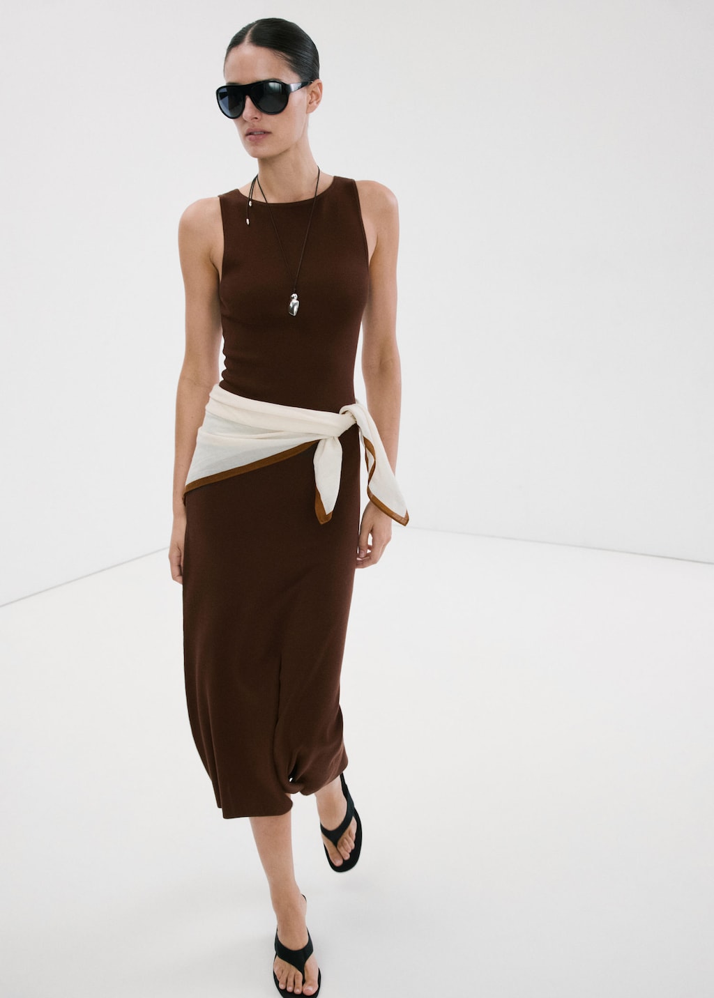 Mango Robe Midi Ajustée Chocolat - Femme - Xl -  In Brown