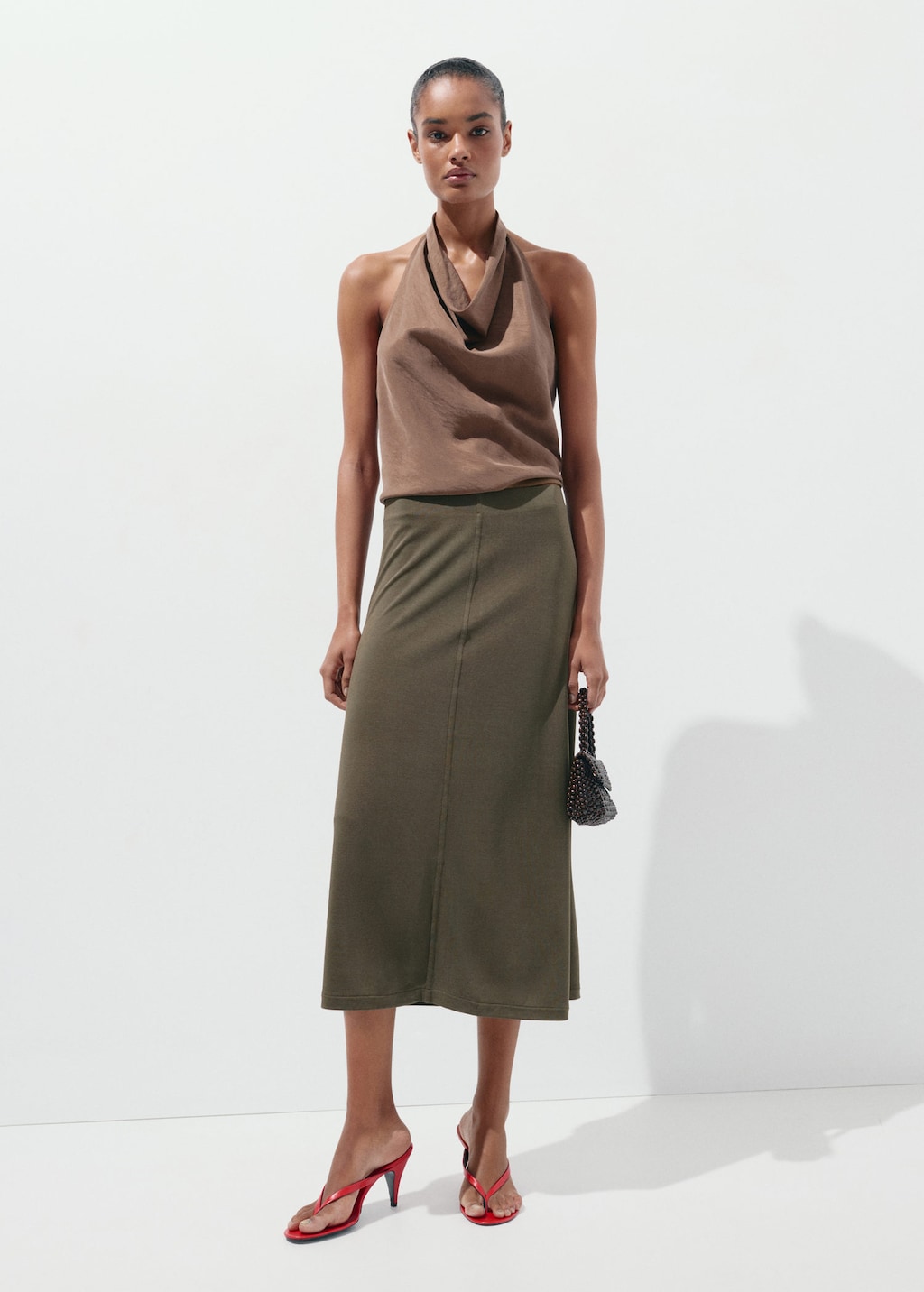Mango Modal Straight Skirt In Khaki