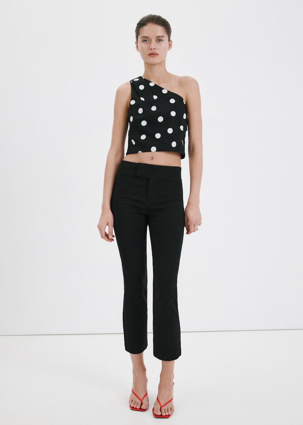 Mango Top Asymétrique À Pois Noir - Femme - L -  In Black