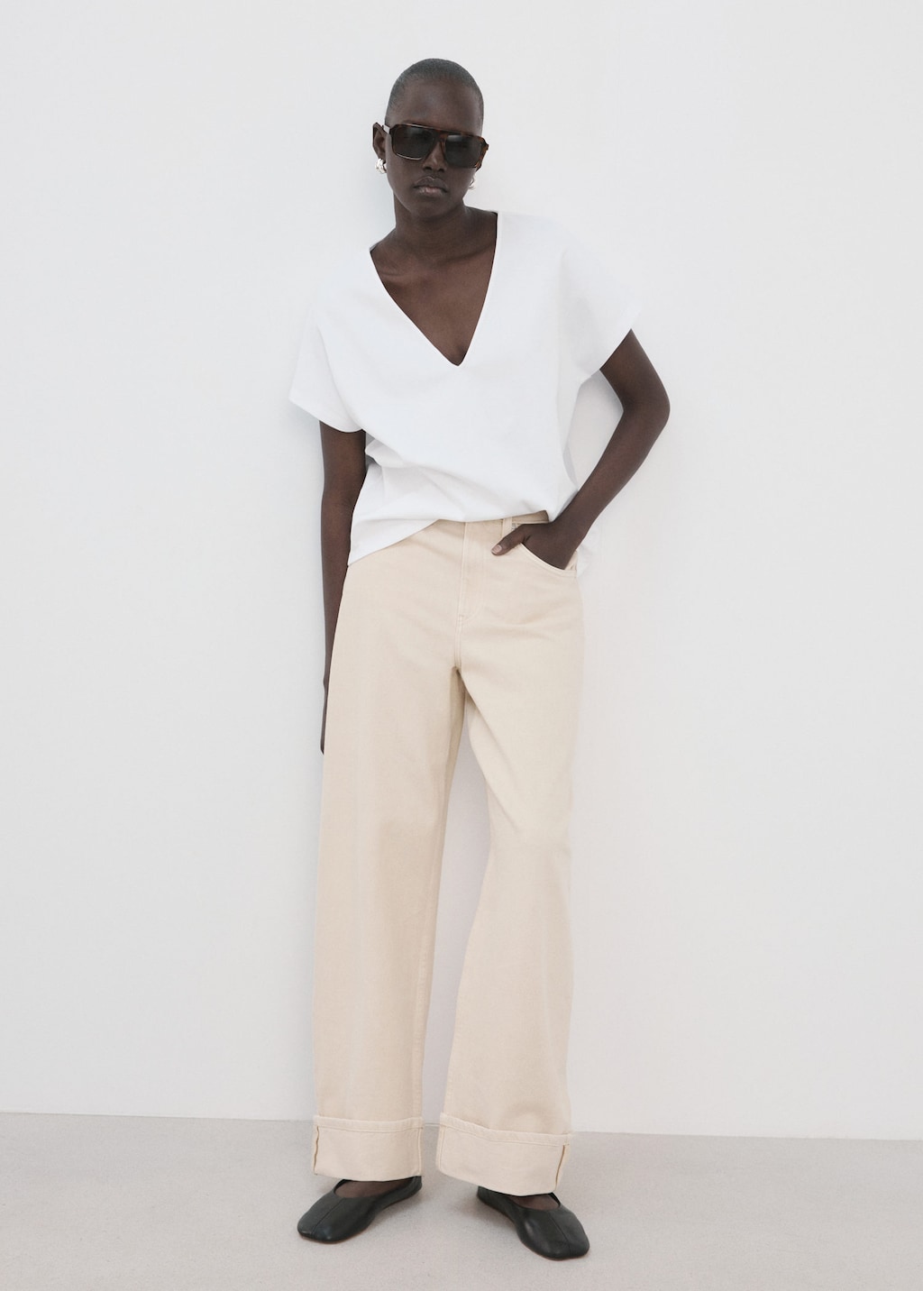 Mango T-shirt Coton Col En V Blanc - Femme - L -  In White