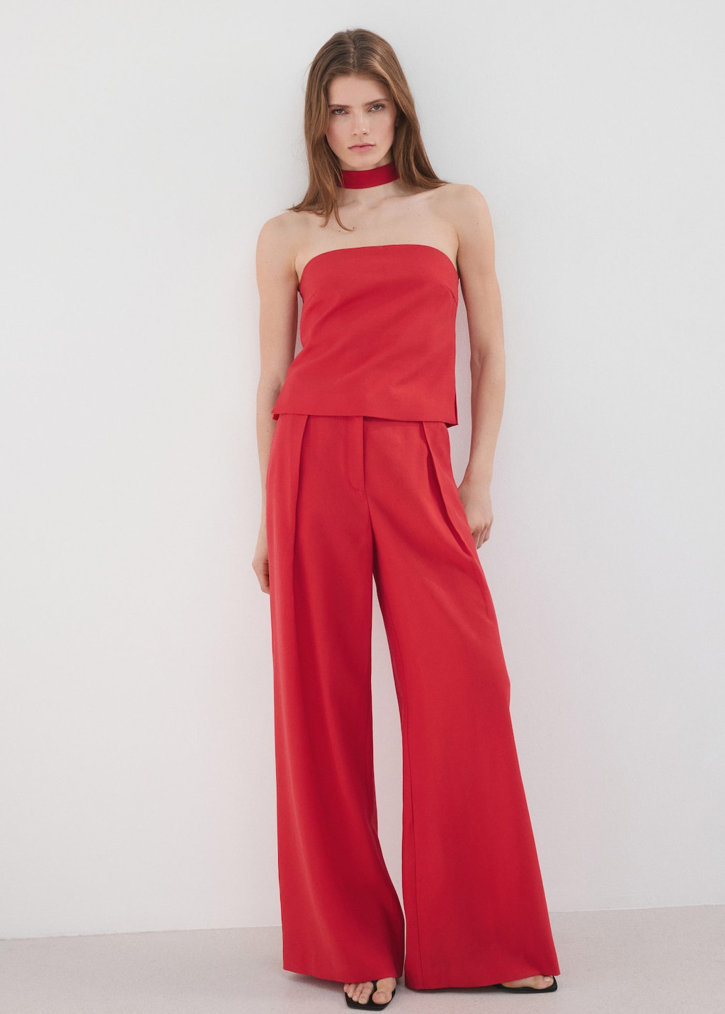 Mango Lyocell Top With Neck Strap In Red