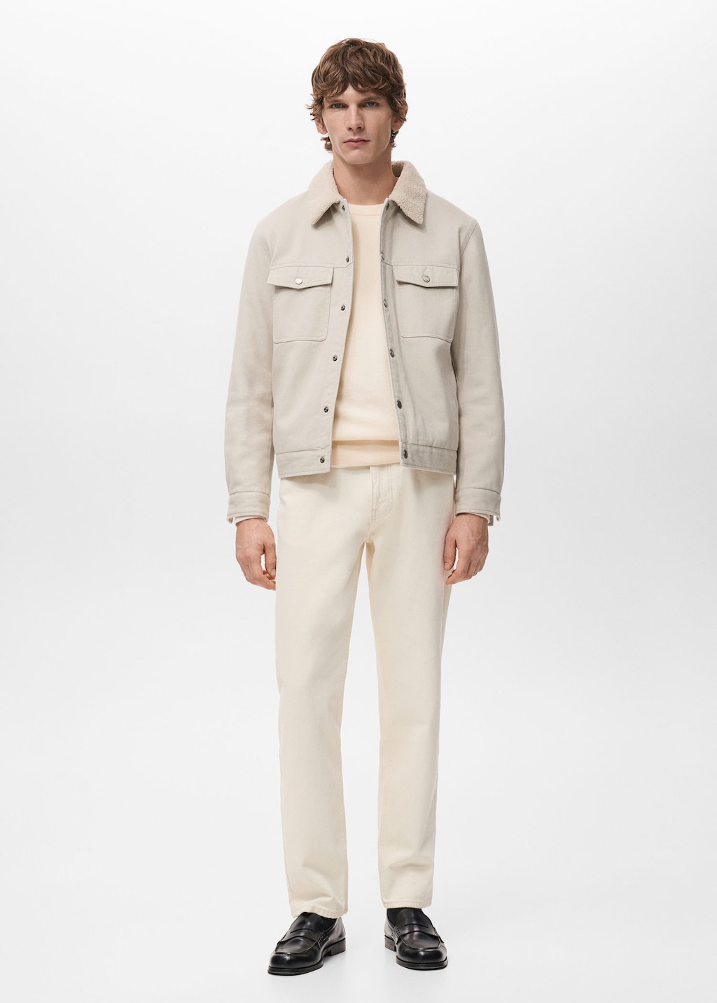 Mango Man Blouson En Jean Doublure Imitation Mouton Retourné Sable - Homme - L -  In Sand