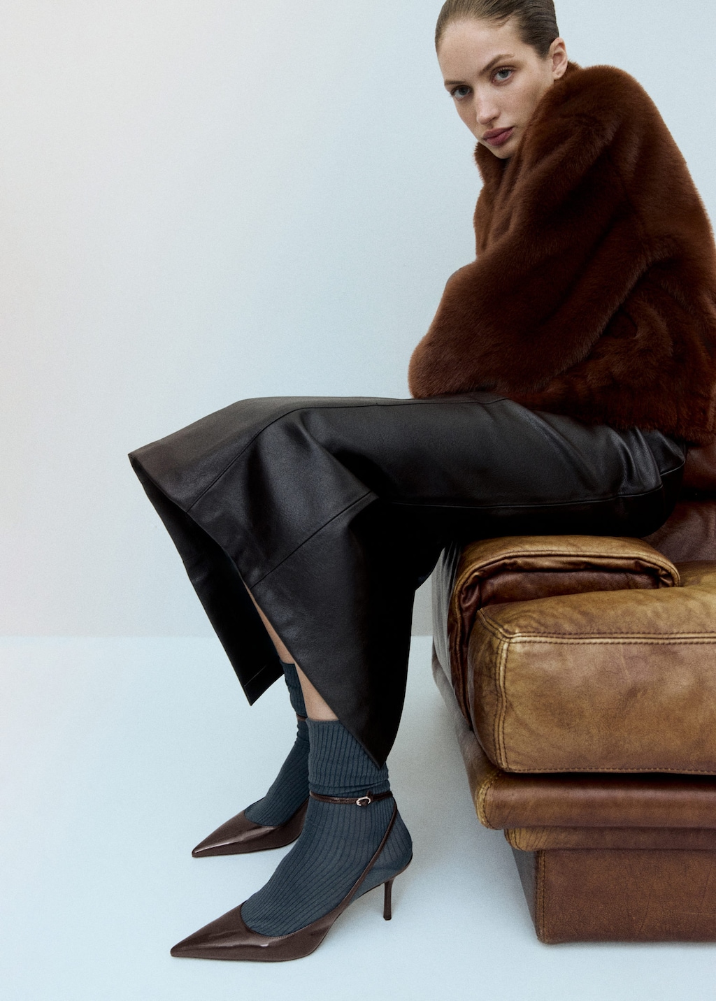 Mango Ankle-cuff Heel Shoes Chocolate In Brown