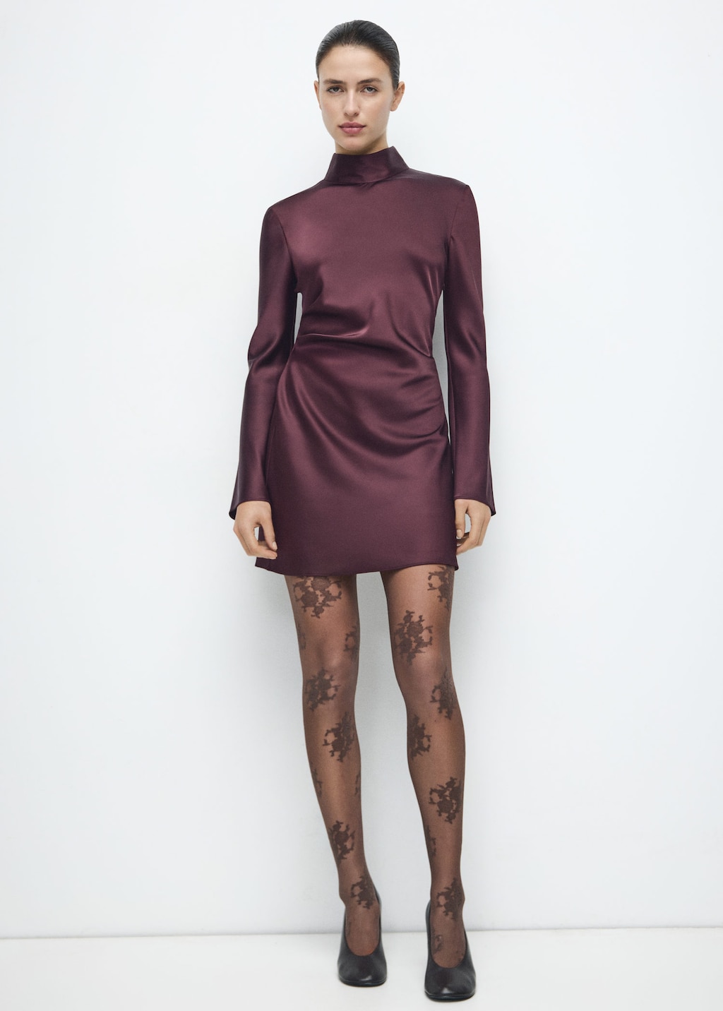 Mango Satin High-neck Dress Cherry In Purple