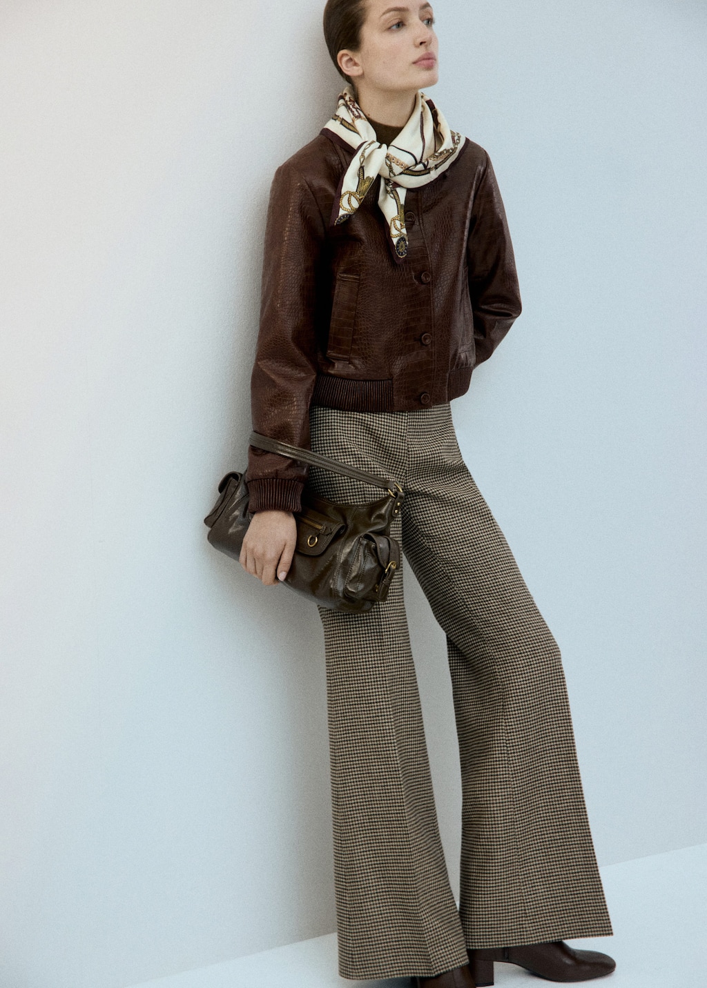 Mango Croc-effect Bomber Jacket Brown In Multi