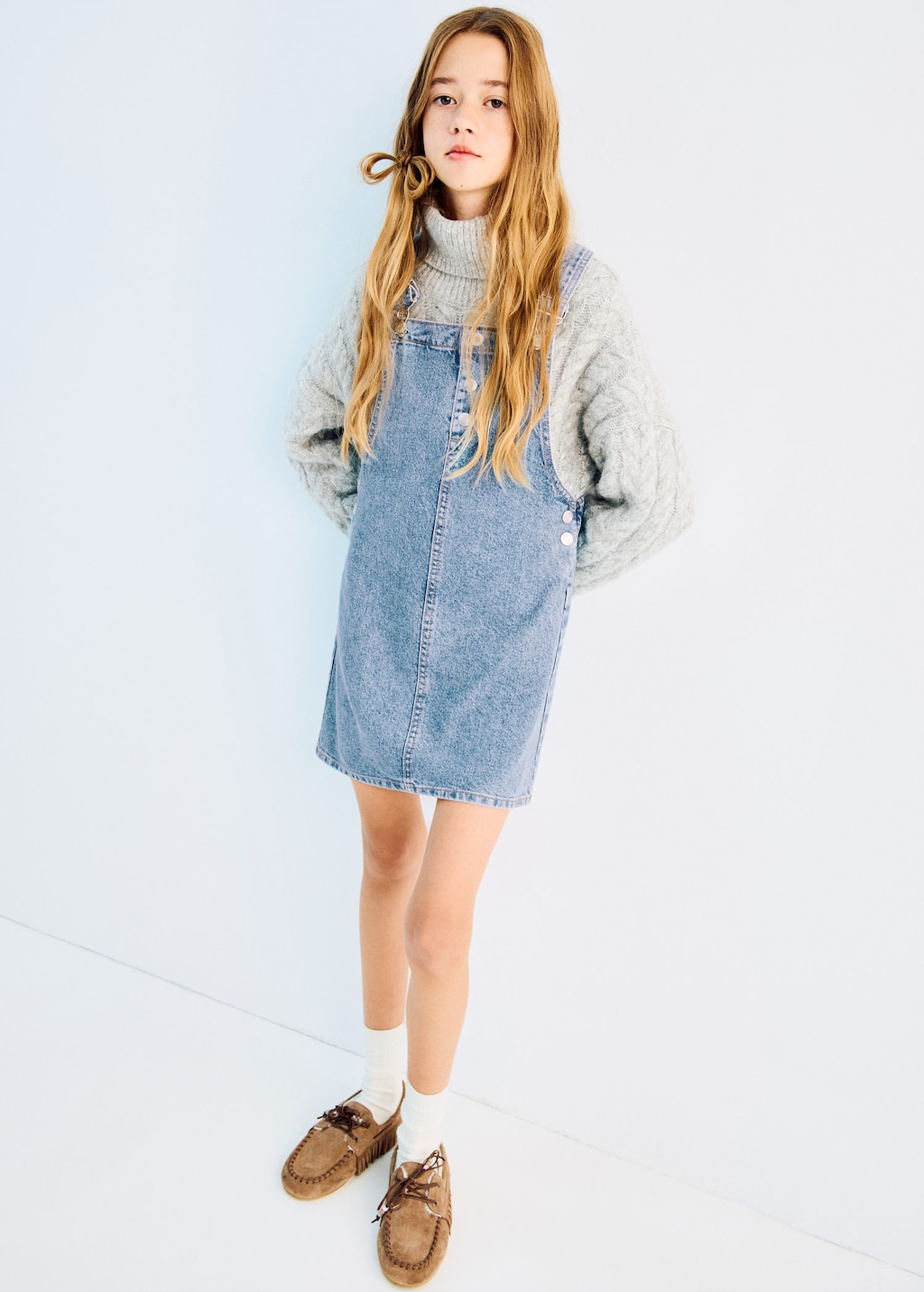 Mango Kids' Short Denim Pinafore In Blue