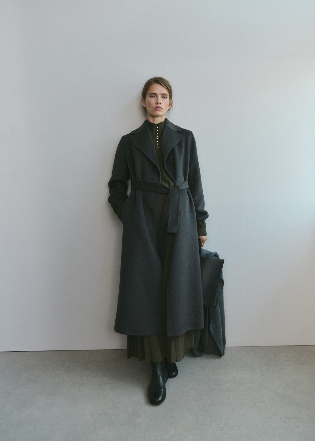 Mango Manteau En Laine Handmade Avec Ceinture Gris - Femme - 4xl -  In Black