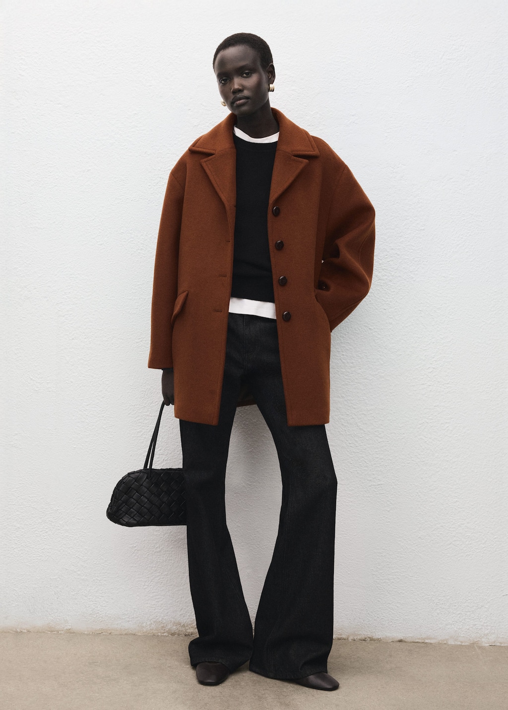 Mango Manteau En Mélange De Laine À Boutons Marron Moyen - Femme - Xxl -  In Brown