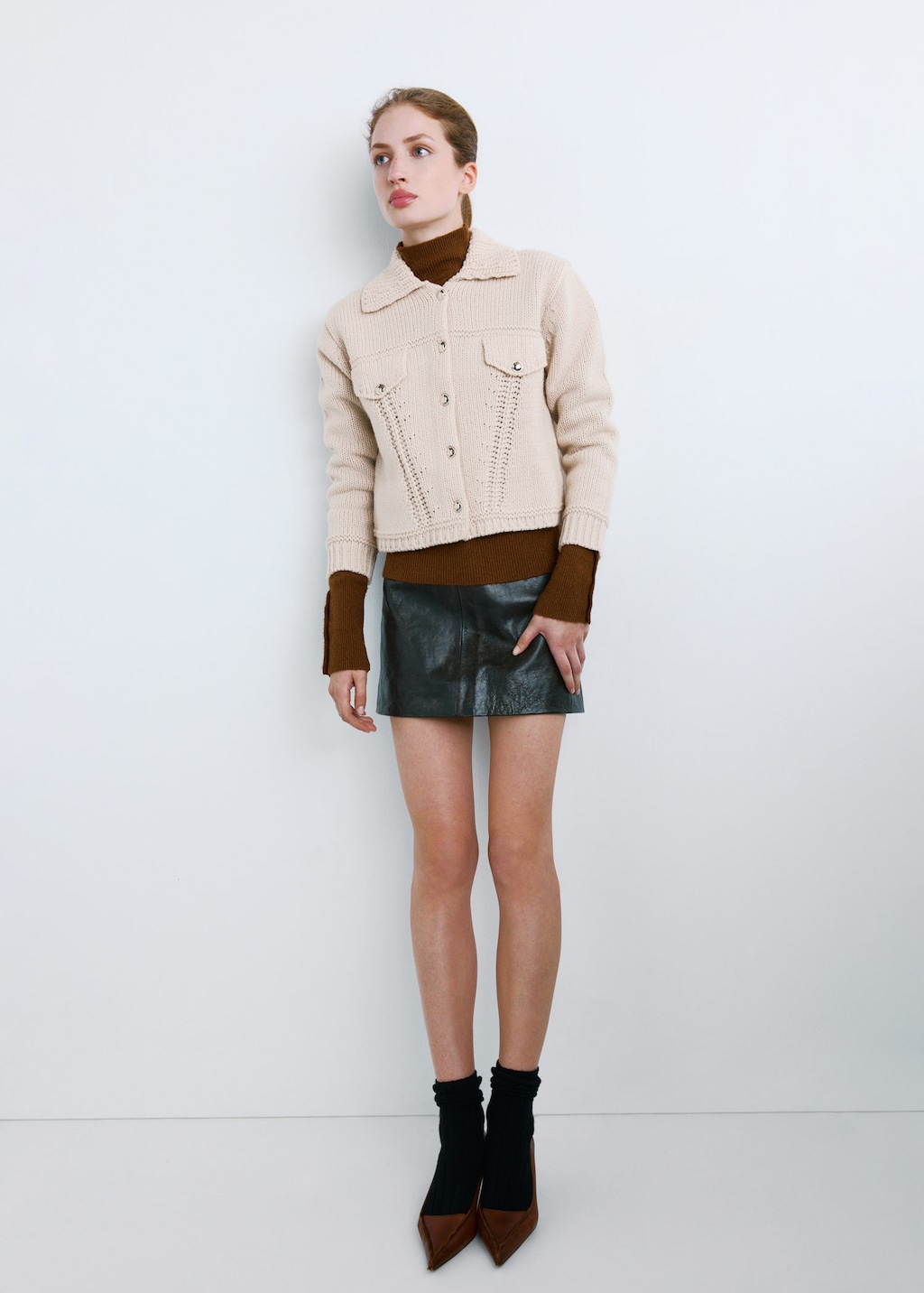 Mango Knitted Jacket With Polo Collar Sand In Neutral