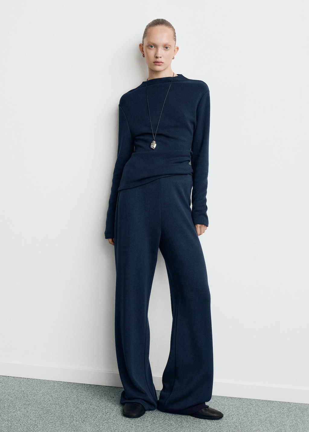 Mango Straight-fit Trousers With Elastic Waist Navy In Blue