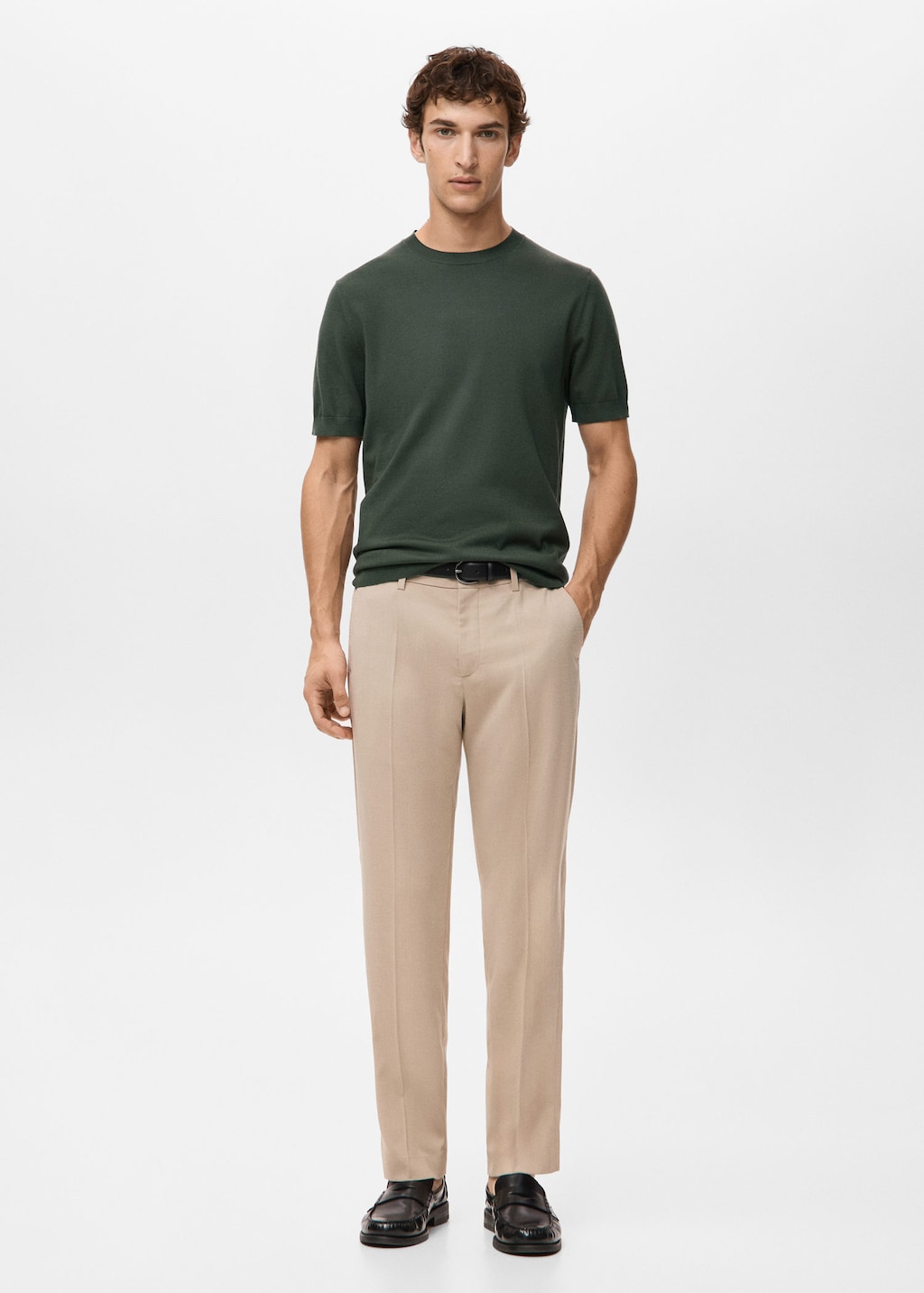 Mango Man Cotton Fine-knit T-shirt Khaki In Green