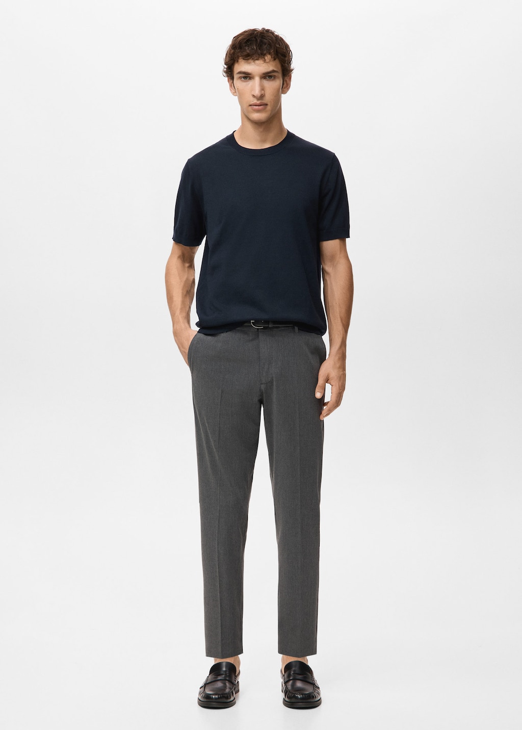 Mango Man Cotton Fine-knit T-shirt Night Blue