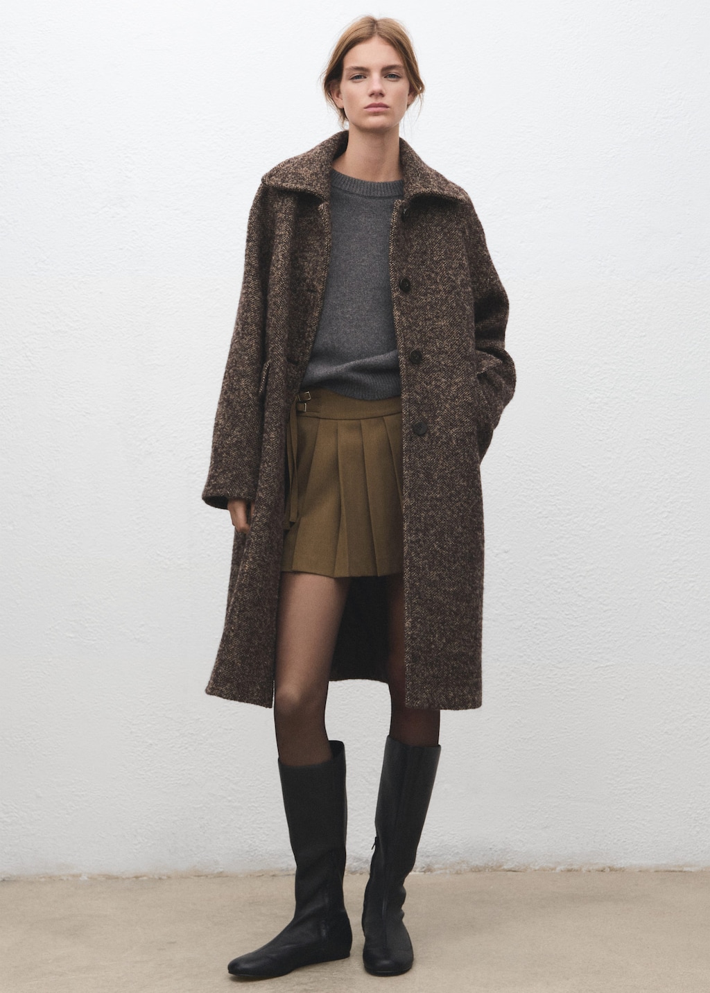 Mango Short Pleated Skirt With Buckles Brown