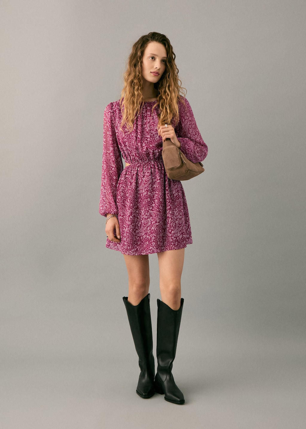 Mango Teen Paisley Cut-out Dress Maroon In Burgundy