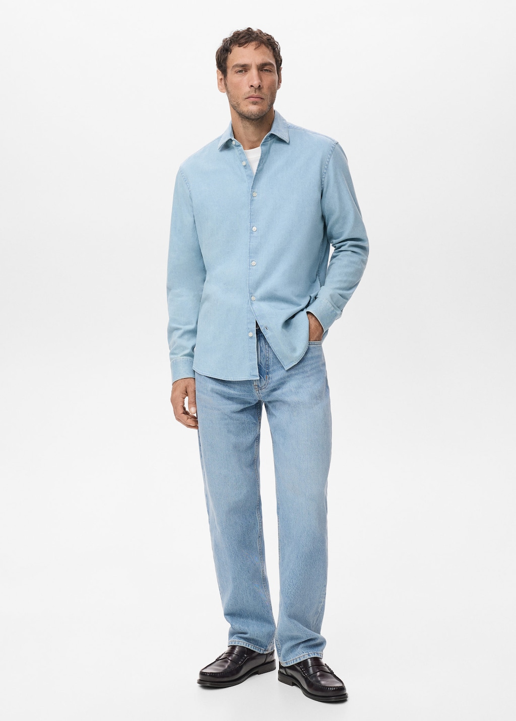 Mango Man 100% Cotton Denim Shirt Light Blue