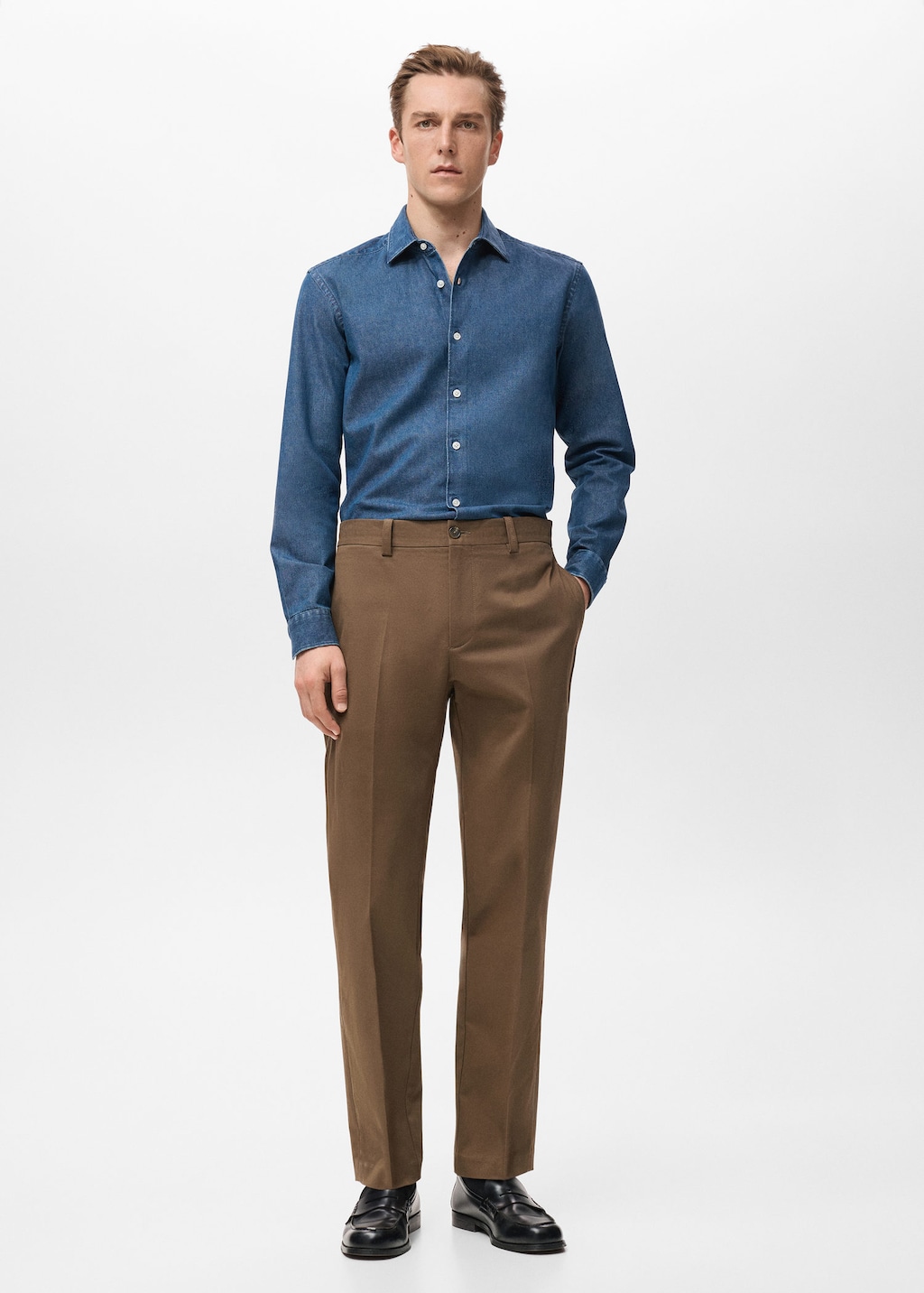 Mango Man 100% Cotton Denim Shirt Medium Blue