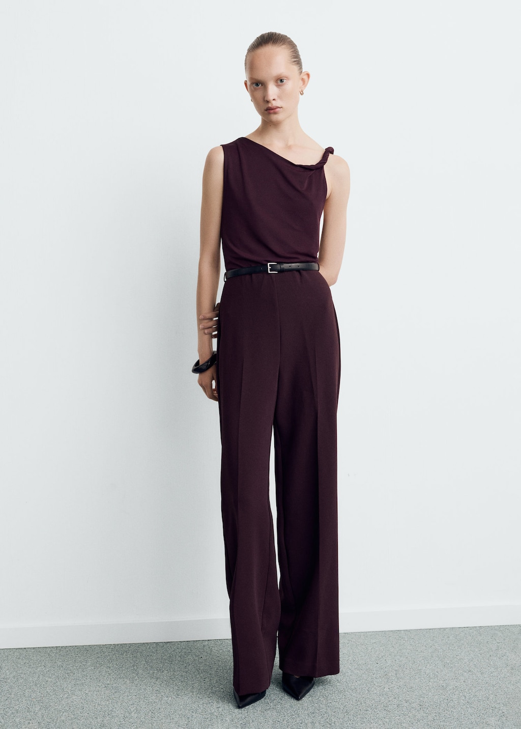 Mango Combinaison Col Asymétrique Ceinture Lie De Vin - Femme - Xxl -  In Burgundy