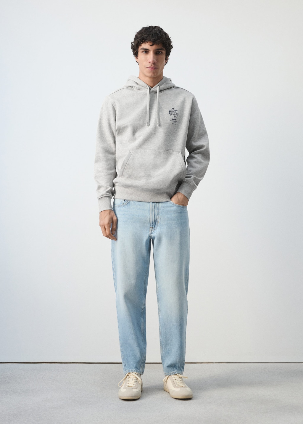 Mango Man Cotton Hooded Sweatshirt Text Medium Heather Grey In Gray