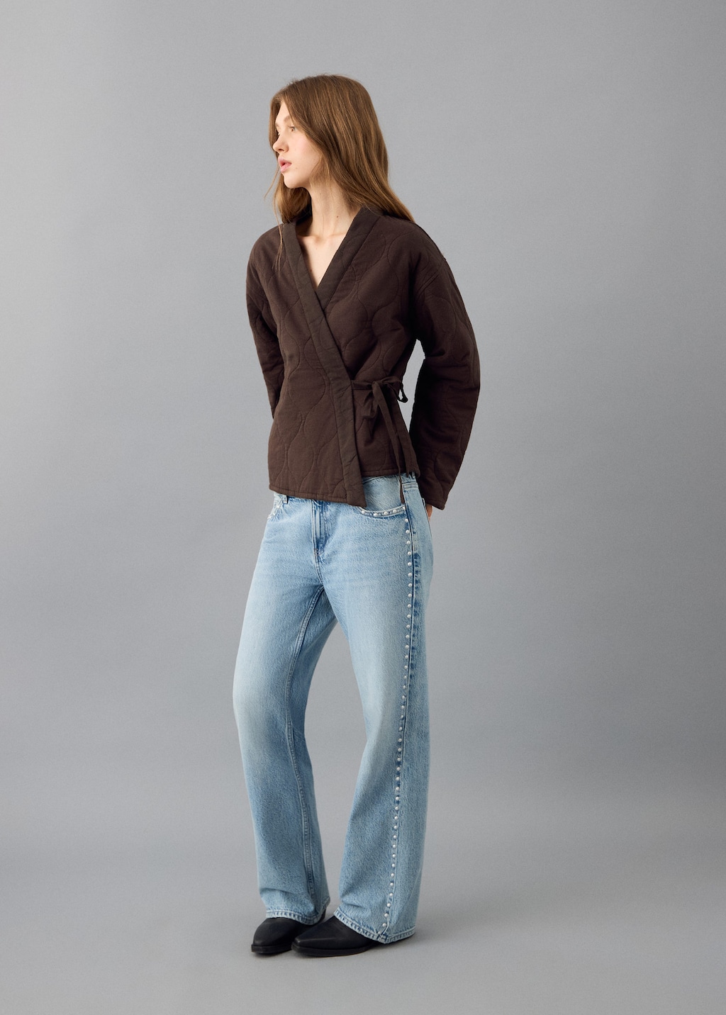 Mango Teen Quilted Kimono With Tie Brown