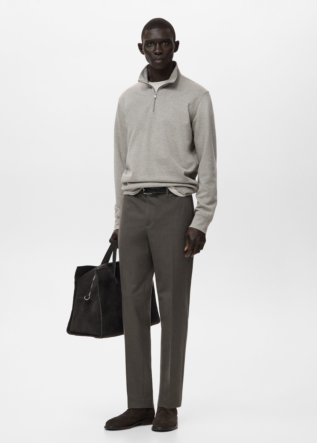 Mango Man Regular-fit Zip-neck Sweatshirt Medium Brown