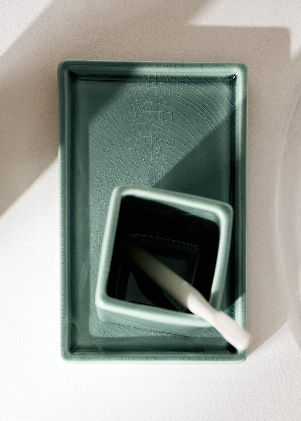 Mango Crackled Ceramic Bathroom Tray Aqua Green