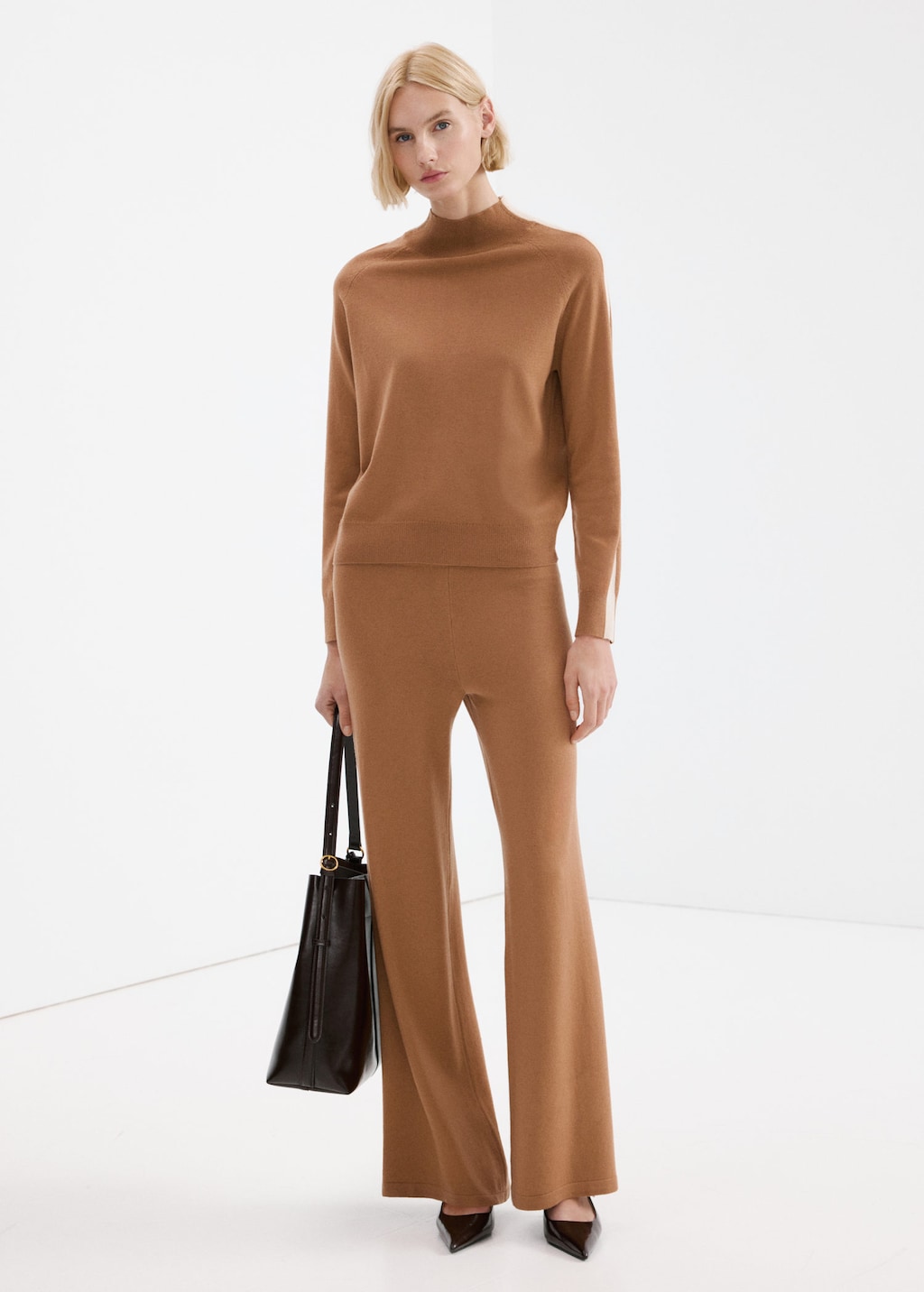 Mango Sweater With Contrasting Stripes And Perkins Collar Medium Brown