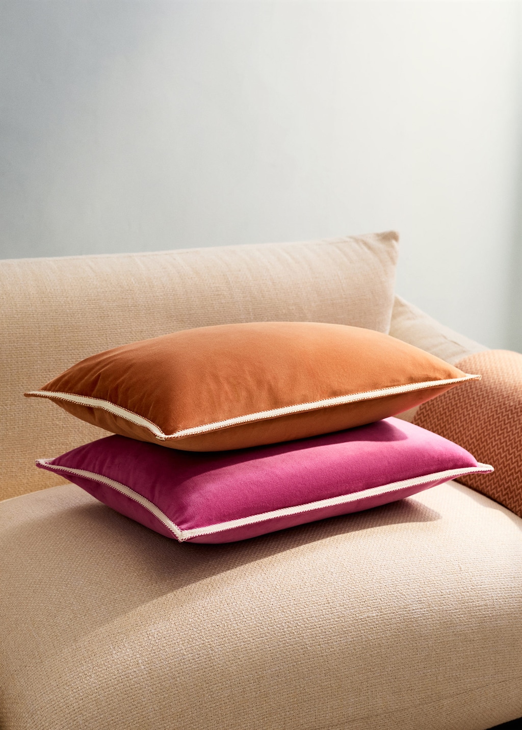 Mango Velvet Cushion Cover With Tape Detail 40x60 Cm Curry In Orange