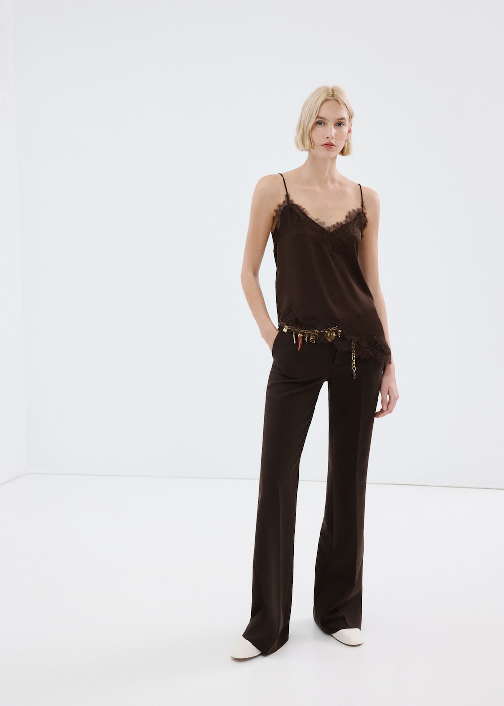 Mango Mid-rise Flare Trousers Chocolate In Brown