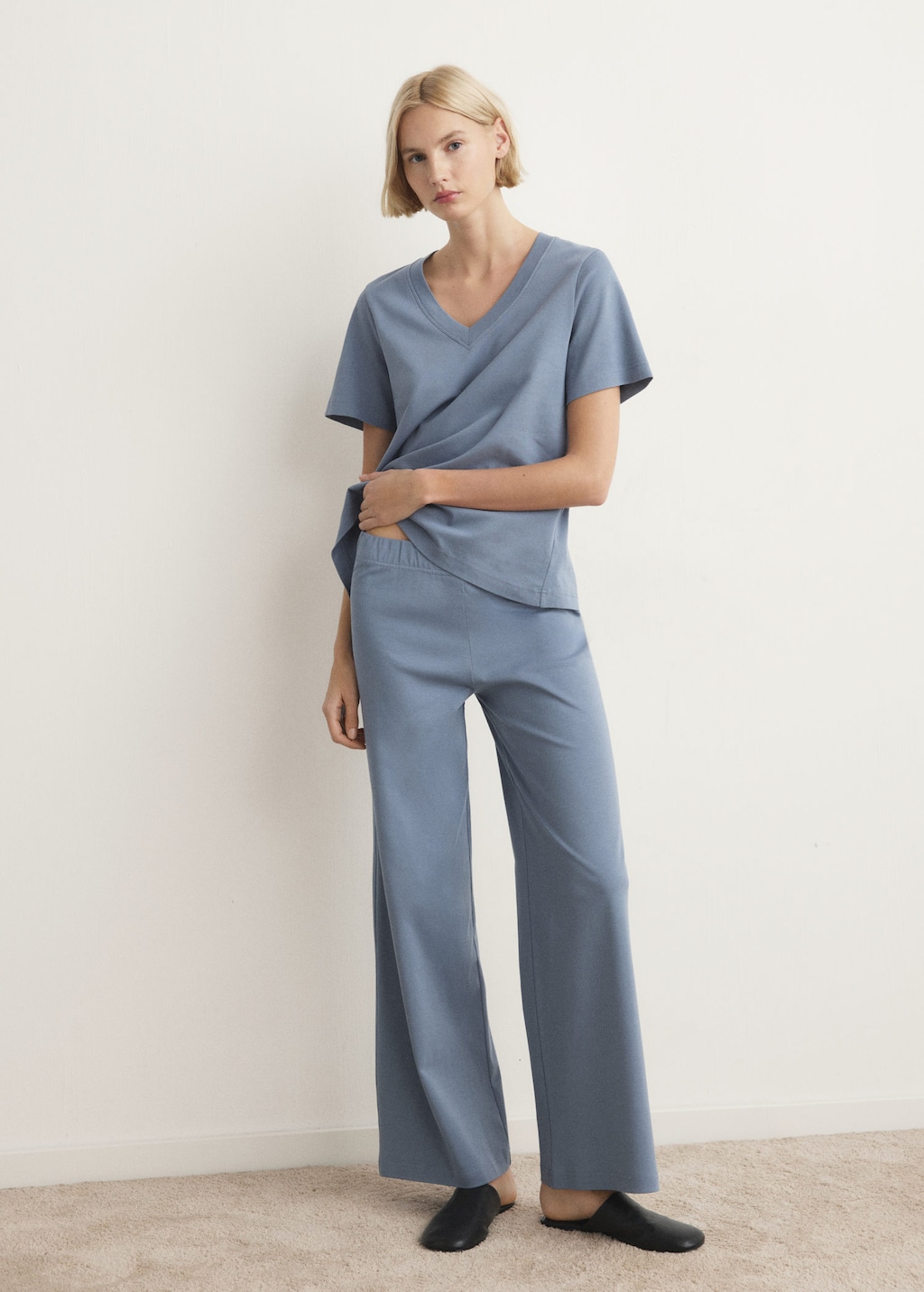 Mango Home Cotton Short-sleeved Pyjama T-shirt Blue