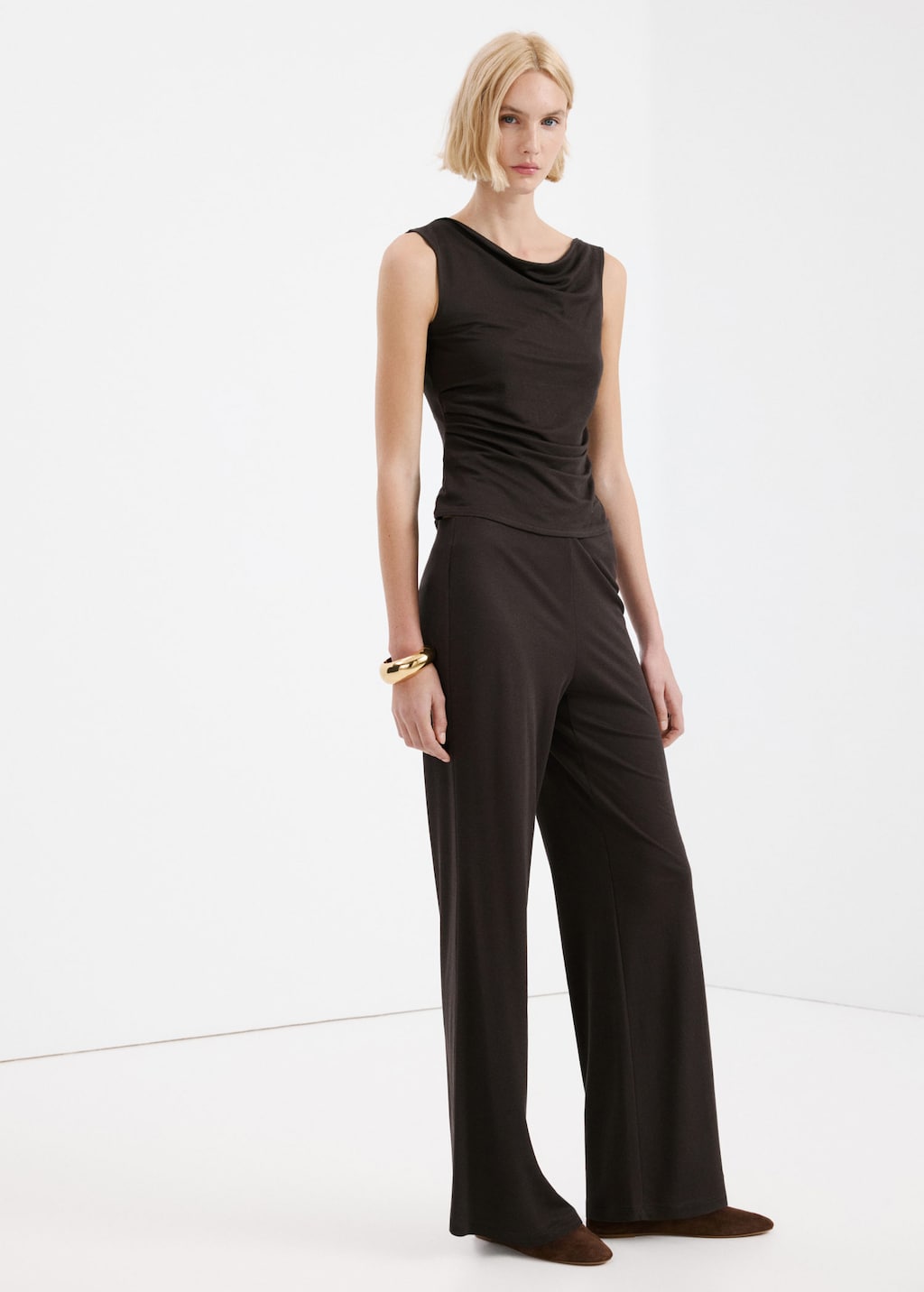 Mango Straight-fit Trousers With Elastic Waist Brown