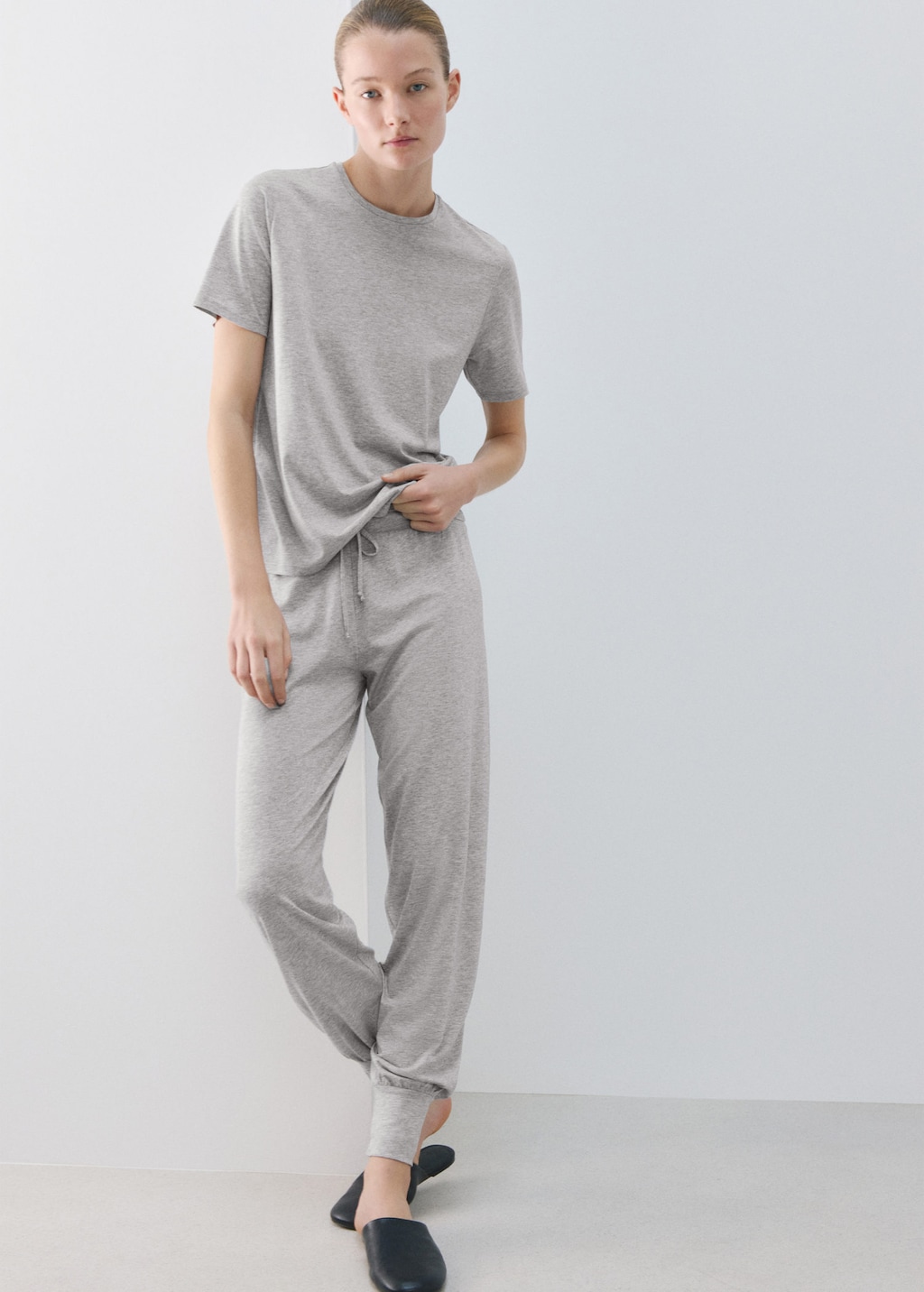 Mango Lyocell Cotton Short-sleeve T-shirt Light/pastel Grey In Gray