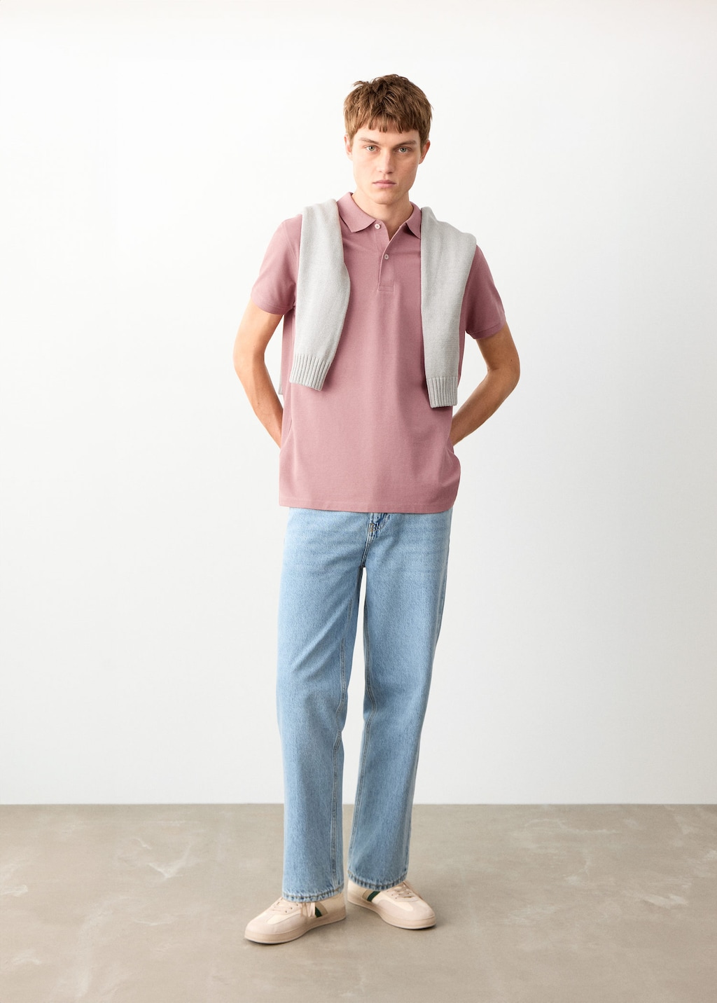 Mango Cotton Polo Shirt Pink In Pattern