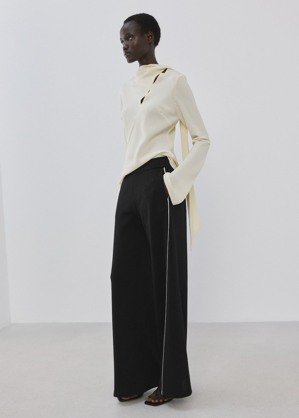 Mango Satin Trousers With Combined Stripes Black In Multi