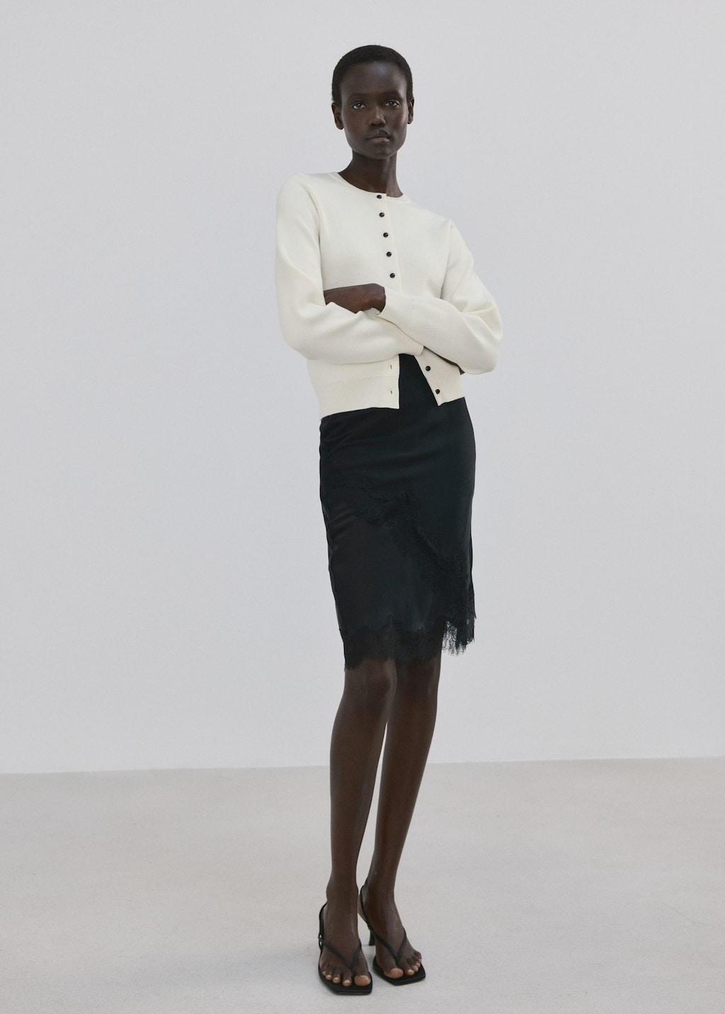 Mango Knitted Button Cardigan Ecru In Sand