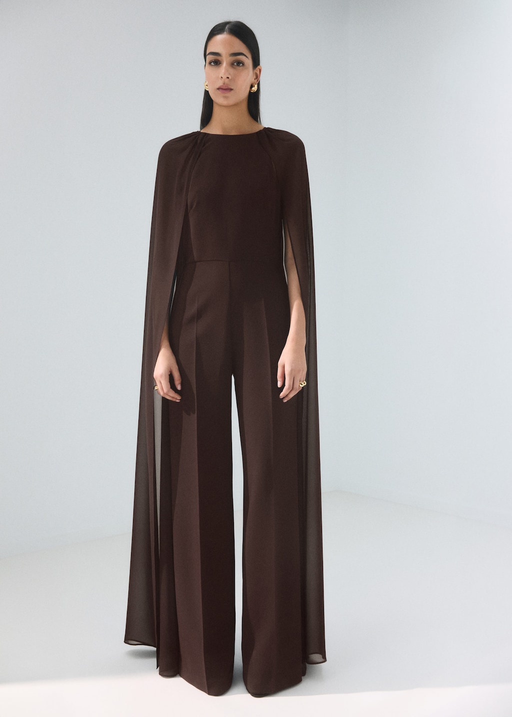 Mango Long Sleeved Jumpsuit With Slits Chocolate In Brown