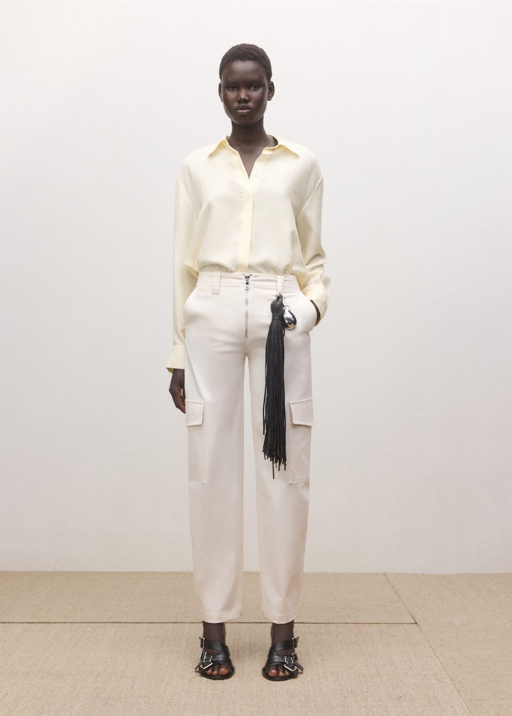 Mango 100% Silk Blouse With Hidden Buttons Pastel Yellow