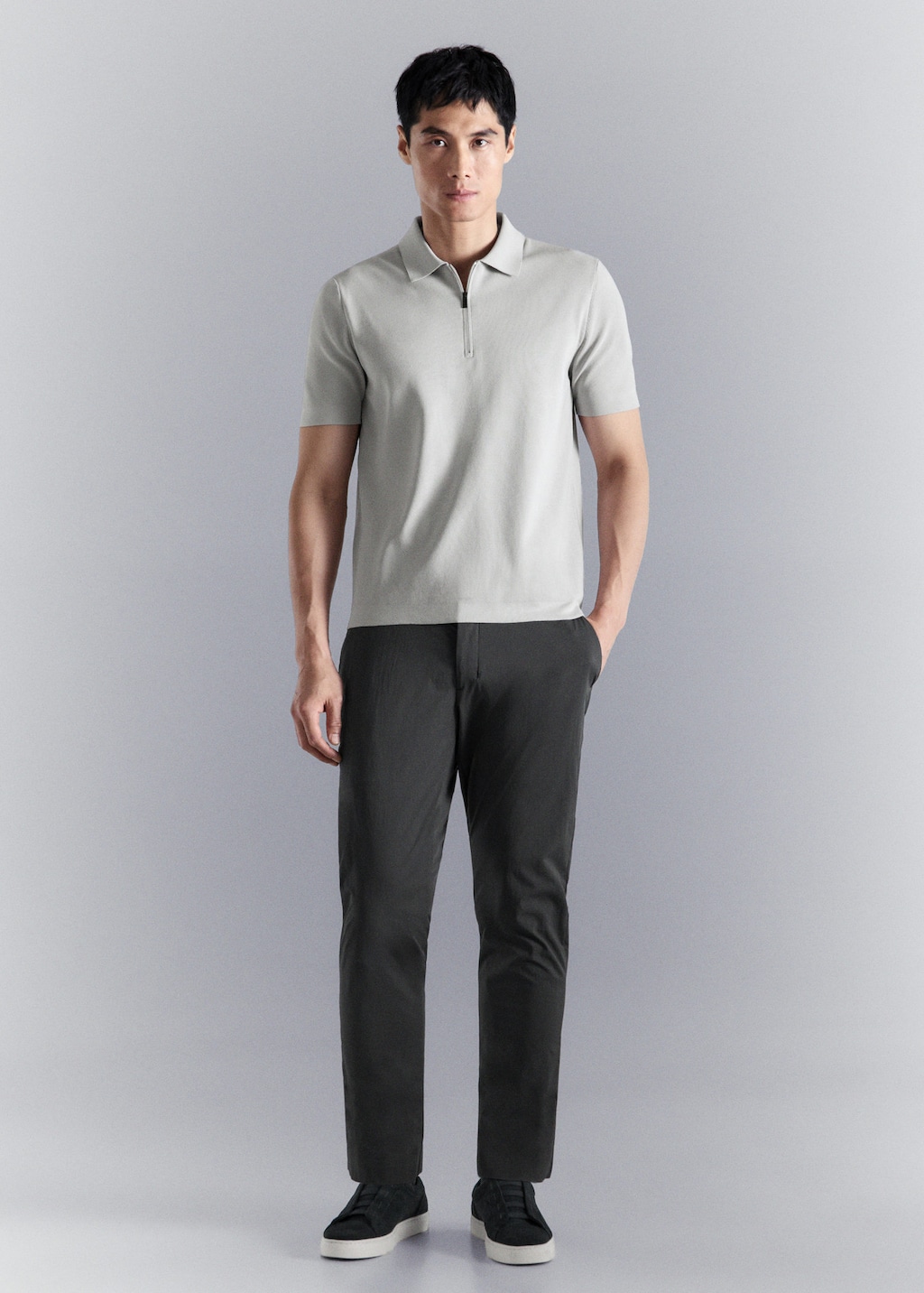 Mango Comfort Stretch Zip Polo Ice Grey In Gray
