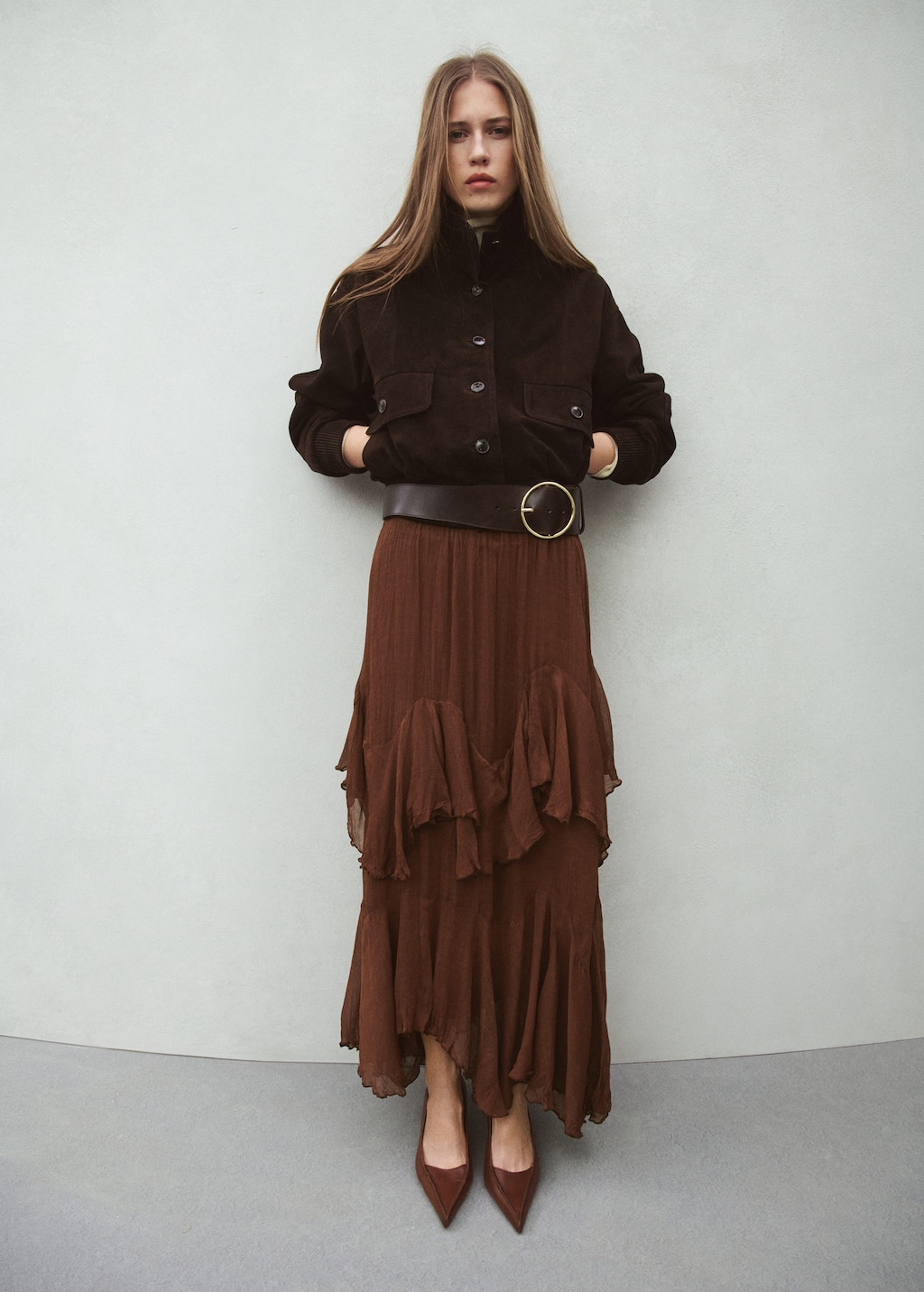 Ruffled chiffon skirt brown – Woman – S – MANGO