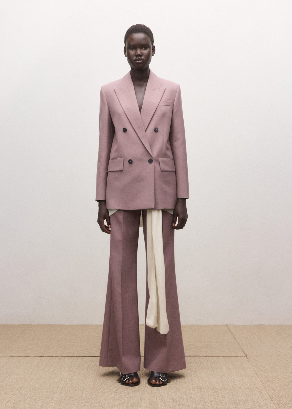 Mango Double-breasted Wool Suit Jacket Pink