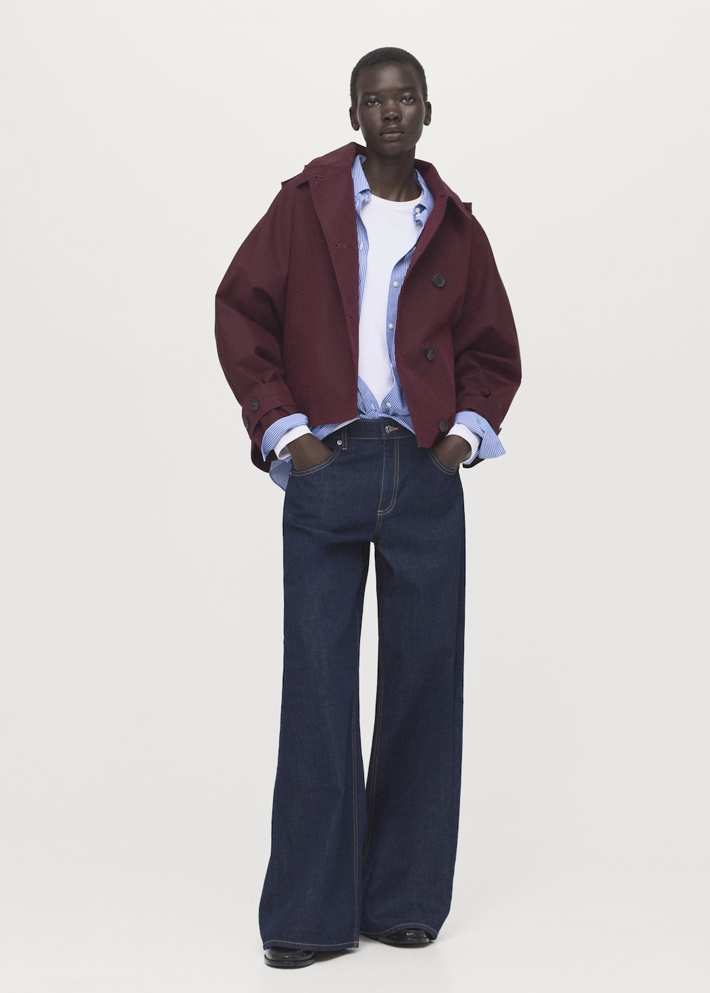 Mango Double-breasted Trench Coat With Hood Maroon In Burgundy