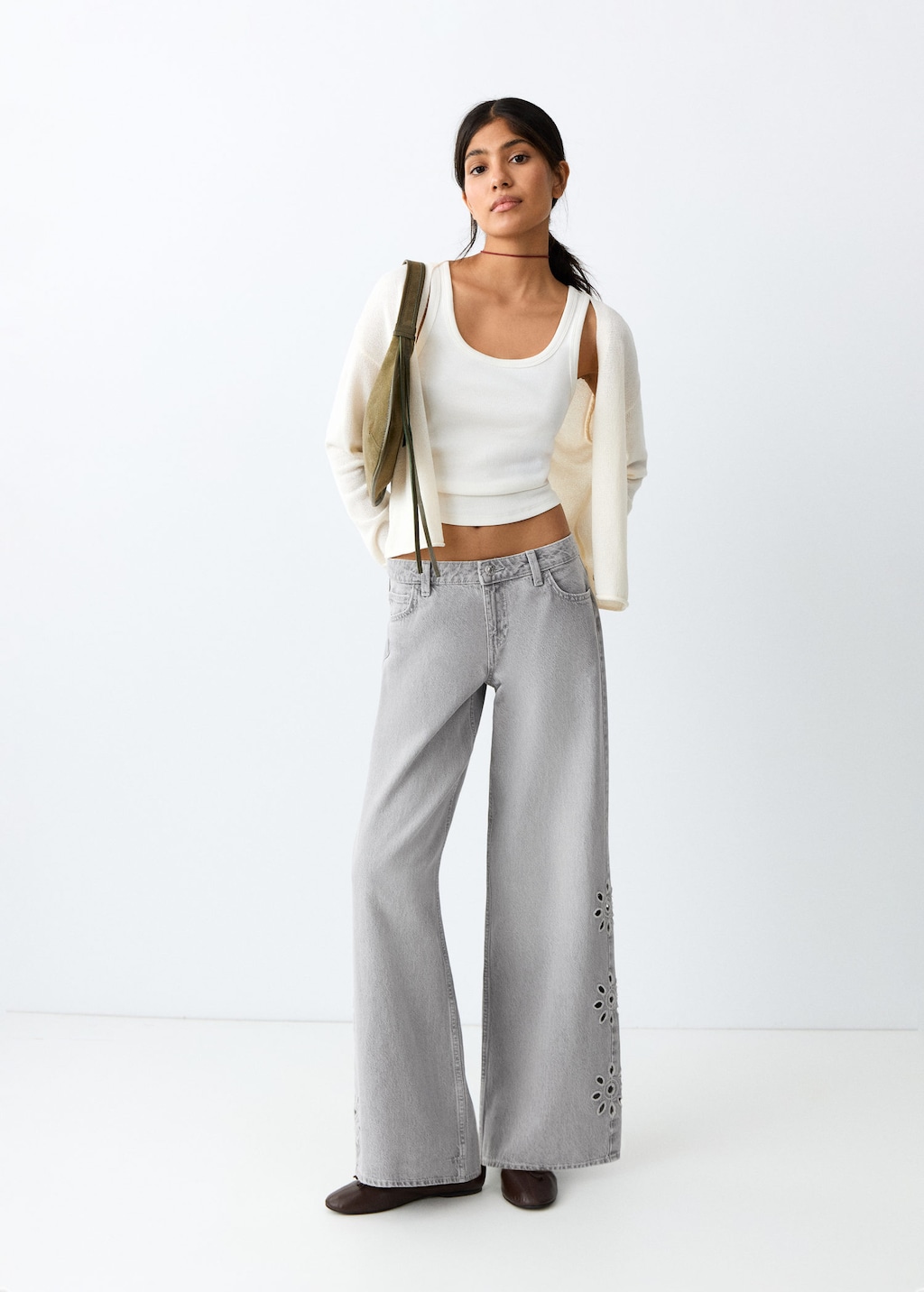 Mango Jean Droit Brodé Gris Denim - Fille - 42 -  Teen