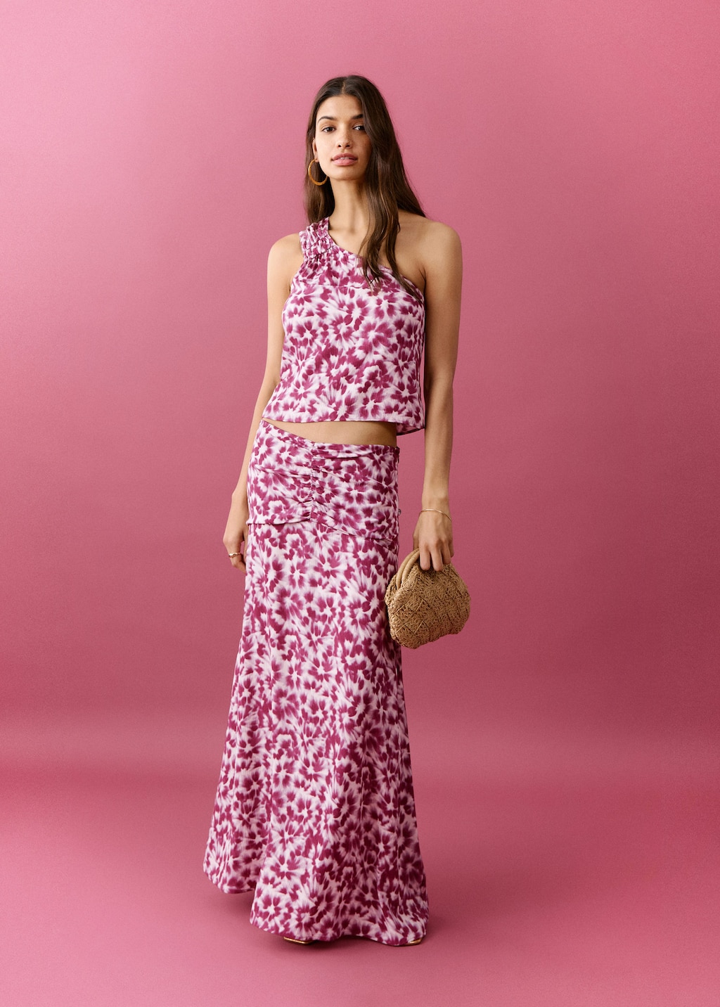 Mango Top Asymétrique Imprimé Rose - Fille - Xxs -  Teen In Pink